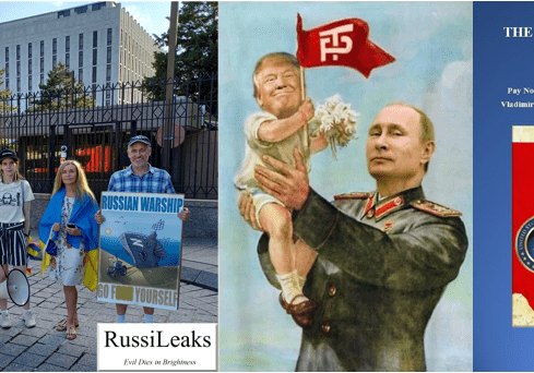 A collage of two pictures with putin and a baby